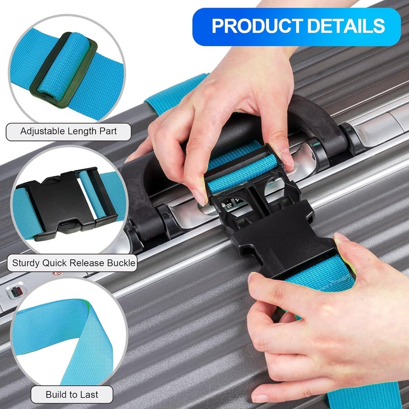 collwait Luggage Straps for Suitcases TSA Approved, Travel Belt Suitcase Belt, Suitcase Straps TSA Approved, Luggage Belt Strap TSA Approved, Travel Straps for Luggage, 4Pcs Luggage Band, Bule & Pink - Image 5